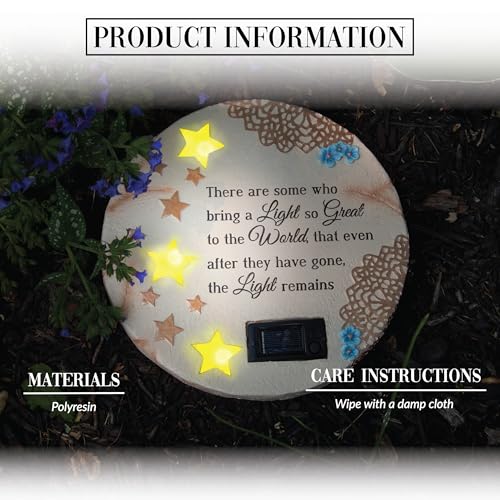 10" Solar Powered Memorial Garden Stone - 'Light Remains' Tribute