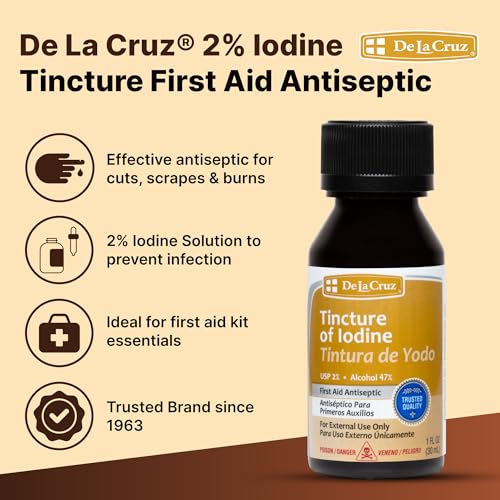 De La Cruz 2% Iodine First Aid Antiseptic Solution - 1 FL OZ