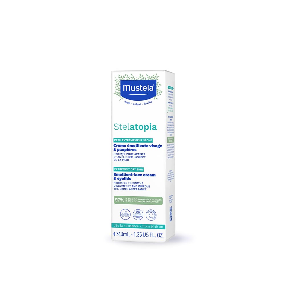 Mustela Stelatopia Eczema-Prone Skin Emollient Baby Face Cream with Natural Avocado & Sunflower Oil - Fragrance-Free - 40ml