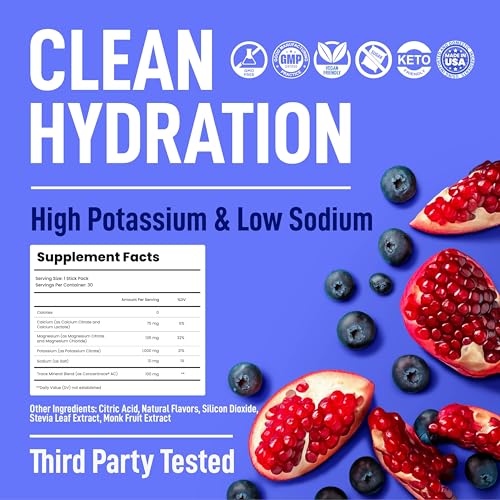 Keppi Blueberry Pomegranate Electrolytes Powder Packets - Sugar-Free & Keto-Friendly (30 Packets)