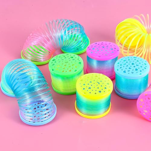ALMEKAQUZ 8 Pack Glow Coil Spring Toy – Mini Springs Rainbow Magic Fidget Toys for Kids Boys Girls – Glow in the Dark Party Favors, Projection Star Night Light Toy, Pinata Fillers for Tod