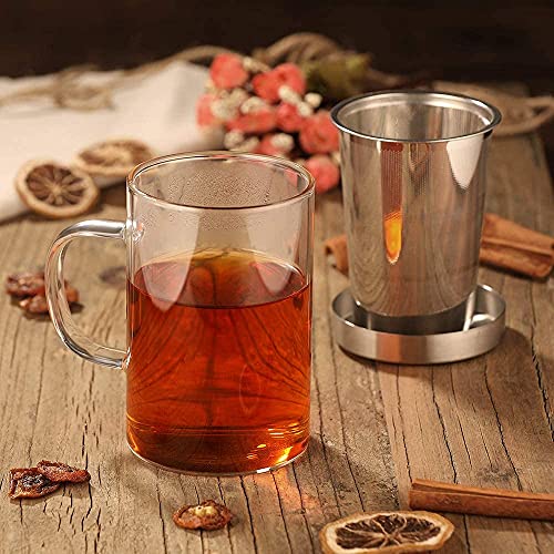 ecooe Borosilicate Glass Tea Mug with Stainless Steel Infuser & Lid - 500mL