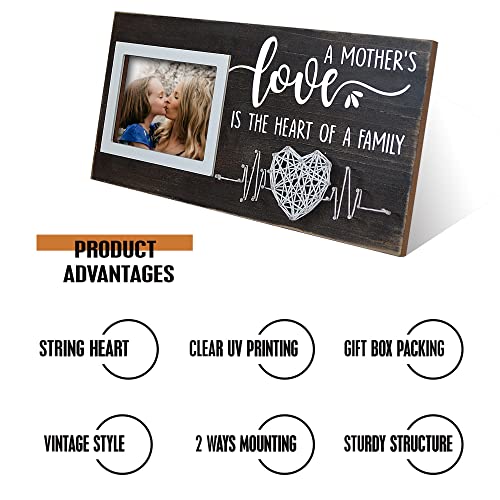 Yudarte Rustic Wood Picture Frame - "A Mother's Love" Hand String Art Gift for Mom