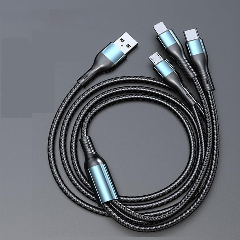 120W Super Fast 3-in-1 Braided USB Charger Cable for Phone & Tablet (4ft/6.6ft)