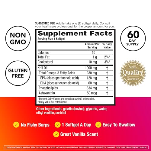 MegaRed Omega-3 Krill Oil 1000mg - Ultra Strength Softgels - 60 Count