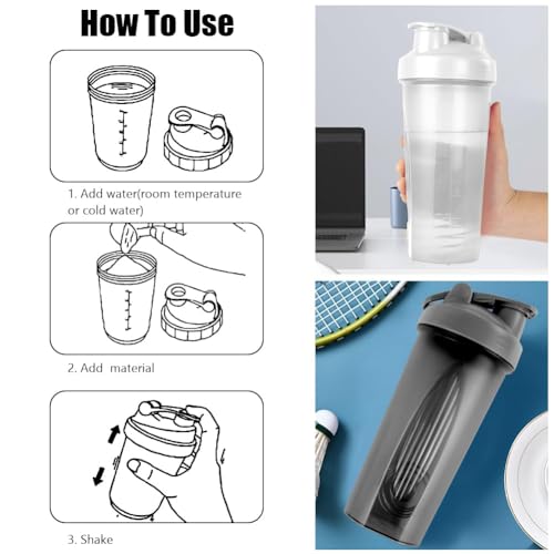 Protein Shaker Bottle 2-Pack | 600ml Leak-Proof Mixing Bottle (Black & White)
