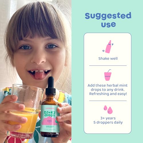 Children Vitamin D Drops - Kids Vitamin D3 K2 1000iu Liquid - Supports Strong Bones & Immune System - 360 Servings