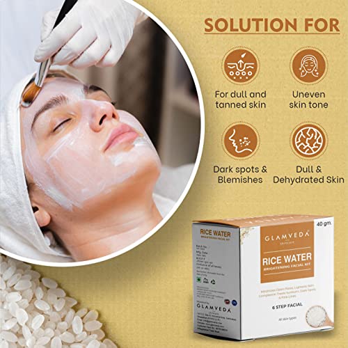 Glamveda Rice Water Brightening Facial Kit 6-Step Set - 80g Complete Skincare Solution