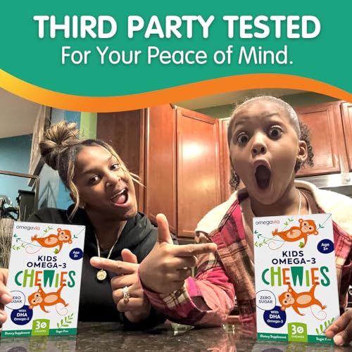 OmegaVia Omega 3 Gummies - High DHA for Kids Brain & Eye Health - Sugar-Free Natural Fruit Flavor - 60 Gummies