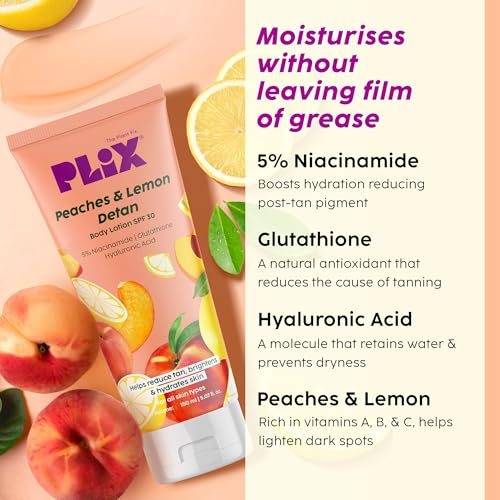 PLIX THE PLANT FIX Peaches & Lemon Body Lotion with 5% Niacinamide for Tan Reduction