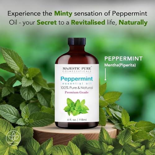 MAJESTIC PURE Peppermint Essential Oil 118ml - 100% Pure Natural Premium Grade for Hair Care, Diffusers, Skin, Aromatherapy & Massage
