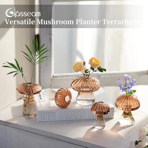 Glasseam Small Mushroom Glass Vase & Propagation Station - Mini Brown Decor