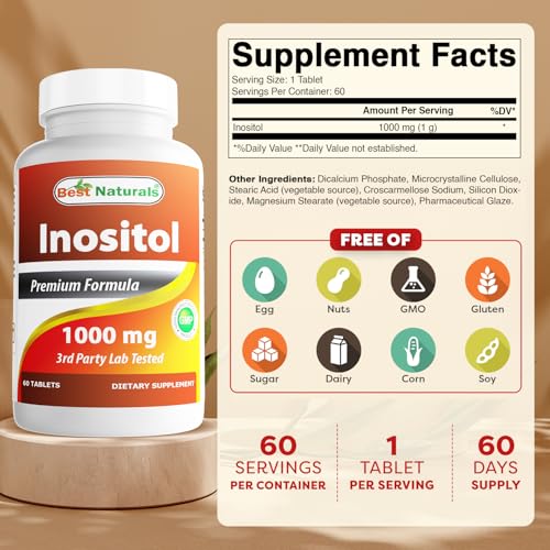 Best Naturals Inositol 1000mg - Mood, Hormone & Cellular Health - 60 Tablets
