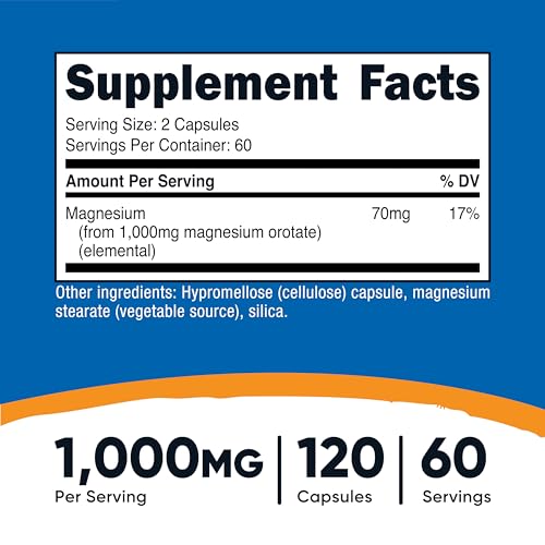 Nutricost Magnesium Orotate 1000mg High Strength Supplement - 120 Capsules