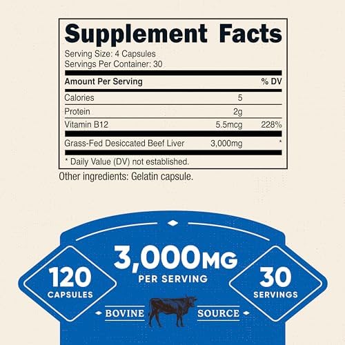 Nutricost Grass-Fed Beef Liver Capsules: 120 Capsules (750mg)