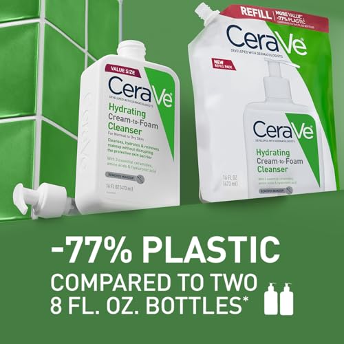CeraVe Hydrating Cream To Foam Cleanser, Makeup Remover & Dry Skin Wash Refill, Fragrance-Free