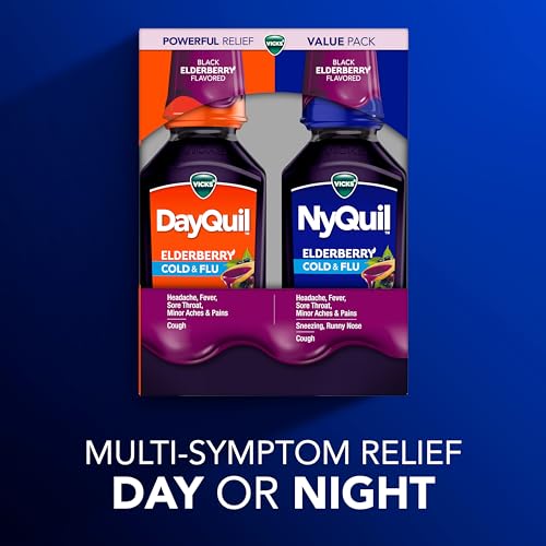 Vicks DayQuil & NyQuil Elderberry Flavor Cold & Flu Multi-Symptom Relief (2x12oz)