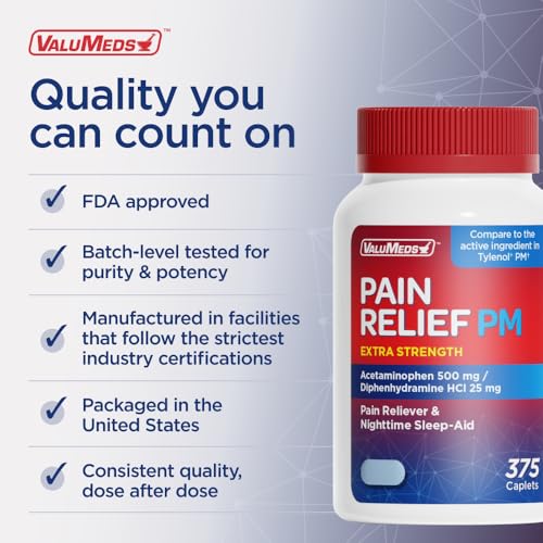 ValuMeds PM Pain Reliever & Sleep Aid, Acetaminophen 500mg (375 Tablets)