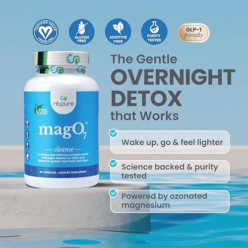 nbpure MagO7 - Natural Colon Cleanse & Detox - Occasional Constipation Relief, Stool Softening, & Bloating Support for Men & Women - Ozonated Magnesium Oxide, 90 Capsules