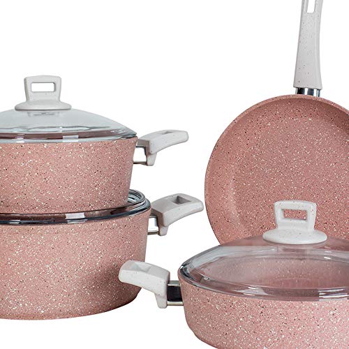 Alberto Granit 7Pcs Cookware Set Pinky - Non-Stick Kitchen Collection