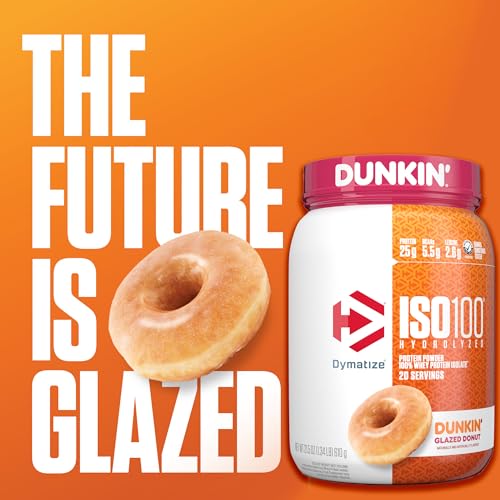 Dymatize ISO100 Hydrolyzed Whey Protein Isolate - Dunkin' Glazed Donut Flavor - Gluten Free - 20 Servings