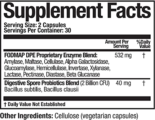 Arthur Andrew Medical FODMAP DPE Probiotic Enzyme Supplement for FODMAP Intolerance - 60 Capsules Vegan Non-GMO