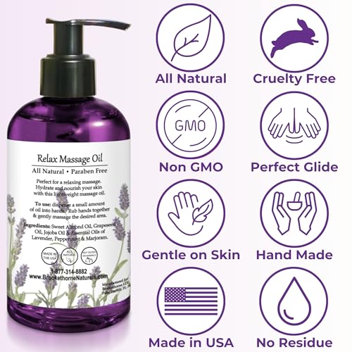 Brookethorne Naturals Relax Therapeutic Body Massage Oil 8oz - Sore Muscle Relief