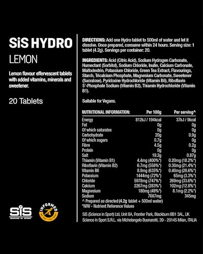 Science in Sport GO Hydro Electrolyte Tablets - Lemon, 20 Count Tube