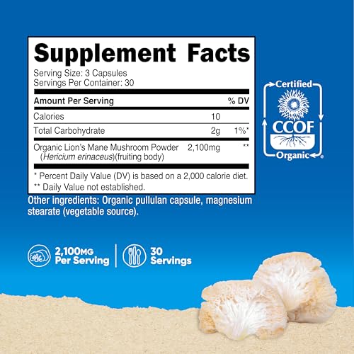 Nutricost Lion's Mane Mushroom Capsules - Organic, Gluten-Free, 2100mg, 30 Servings