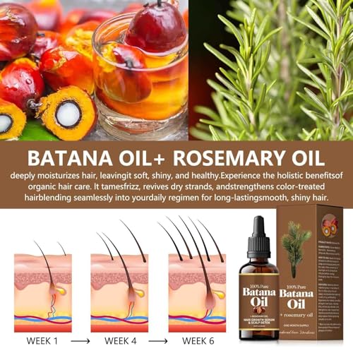 Batana Oil with Rosemary, 100% Organic Batana Oil from Honduras, Nourishes Hair & Skin, Suitable for All Hair Types, 30ml/1 Fl Oz(2 Pcs)