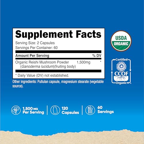 Nutricost Organic Reishi Mushroom Capsules 1500mg - 60 Servings