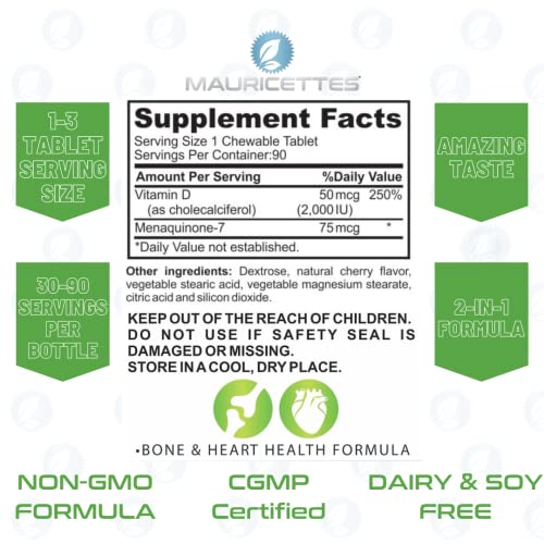 Premium Chewable D3 K2 Vitamin - Delicious & Easy to Take - Supports Bone & Immune Health