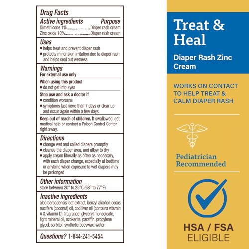 A+D Treat + Heal Zinc Oxide Diaper Rash Cream 16 oz - Fast-Acting Relief