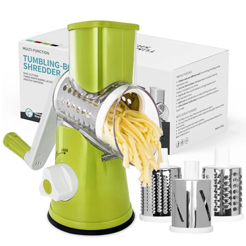 X Home Rotary Cheese Grater & Vegetable Slicer - 3 Blades, Green