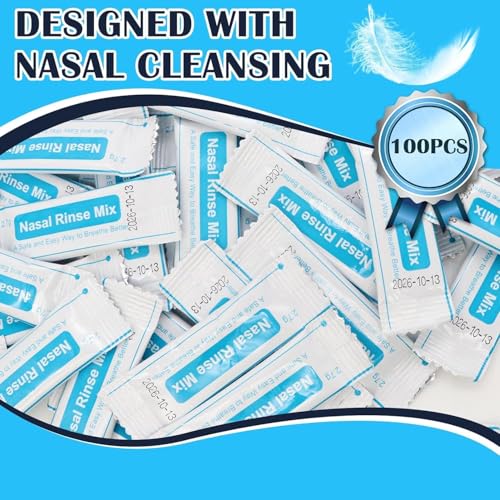 100 Pre-Mixed Saline Packets for Neti Pots & Nasal Irrigation Systems - Allergy & Congestion Relief