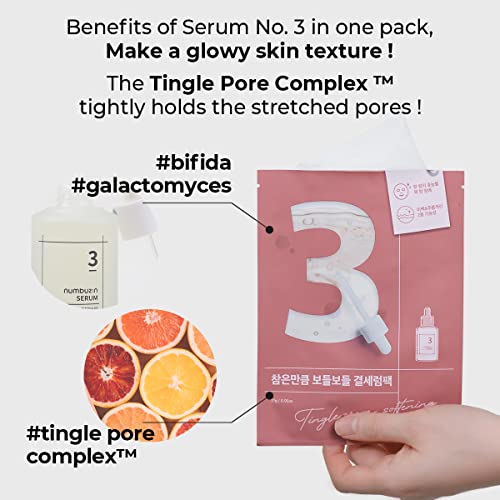numbuzin No.3 Tingle-Pore Softening Sheet Mask – Pore Minimizing, Smoothing & Brightening Korean Face Mask with Bifida (Pack of 5)