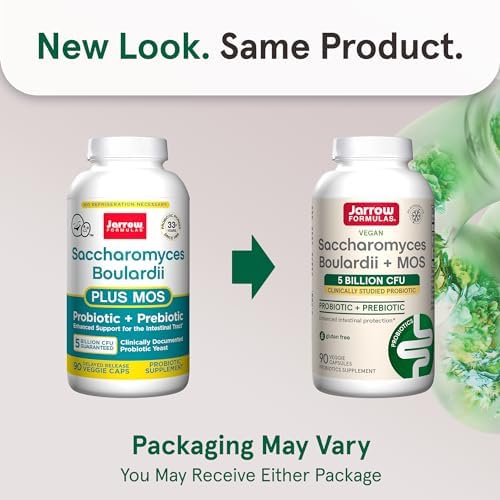 Jarrow Formulas Saccharomyces Boulardii & MOS - 5 Billion CFU, 90 Veggie Caps - Gut Health