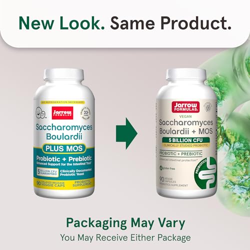 Jarrow Formulas Saccharomyces Boulardii & MOS - 5 Billion CFU, 90 Veggie Caps - Gut Health