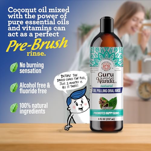 GuruNanda Coconut Oil Pulling Mouthwash with Essential Oils, 8 Fl. Oz