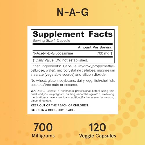 Jarrow Formulas N-Acetyl Glucosamine (NAG) - 700mg, 120 Veggie Capsules for Joint Support