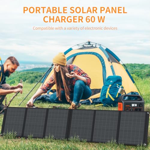 Portable 60W Foldable Solar Panel - Camping Power for Tablets and Generator Stations