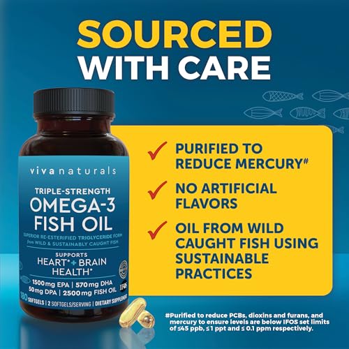 Triple Strength Omega 3 Fish Oil 2500mg - 180 Pescatarian-Friendly Capsules