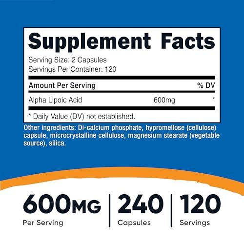 Alpha Lipoic Acid 600mg Capsules - 240 Count, Gluten-Free, Vegan, Soy-Free & Non-GMO Dietary Supplement