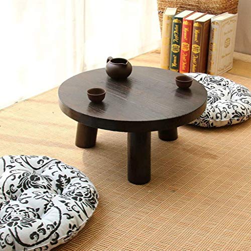 Small Round Wood Coffee Table - Low Living Room Side Table (Dark Brown/Bay Brown)