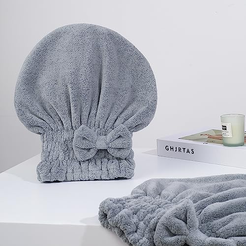 Reefi Ultra-Soft Coral Fleece Hair Drying Hat - Light Grey