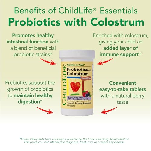 ChildLife Probiotics with Colostrum - Mixed Berry Flavor, 90 Chewable Tablets for Kids' Digestive & Immune Health