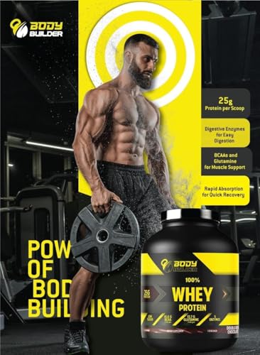 Body Builder 100% Whey Protein with Shaker - 25g Protein, BCAAs, Glutamine - Chocolate Peanut - 4 LB