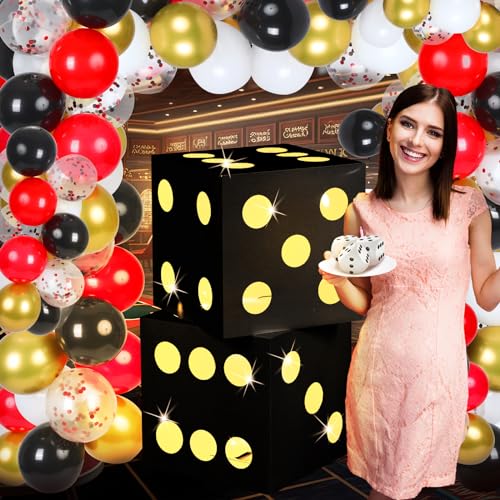6 Pcs Large Dice Favor Boxes with LED Lights - Casino Party Decorations - Black 11.8 Inch