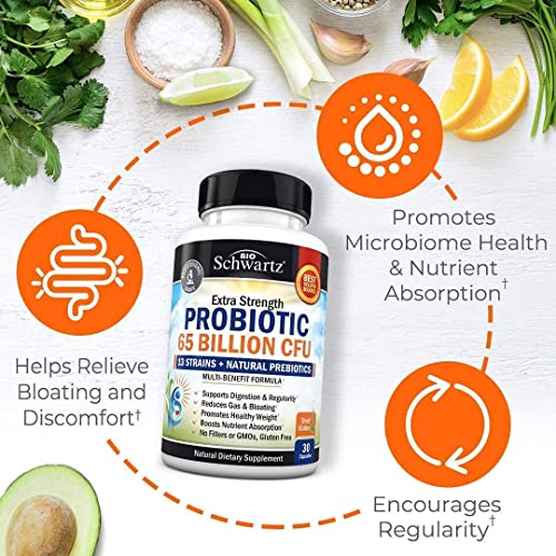 Probiotic 65 Billion - With Prebiotic for Women & Men | Digestive Health Capsules