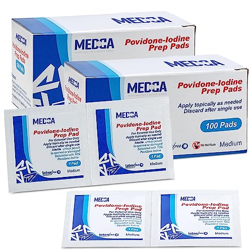 Povidone Iodine Prep Pads & Sticks, 10% Antiseptic Solution (Box of 200)